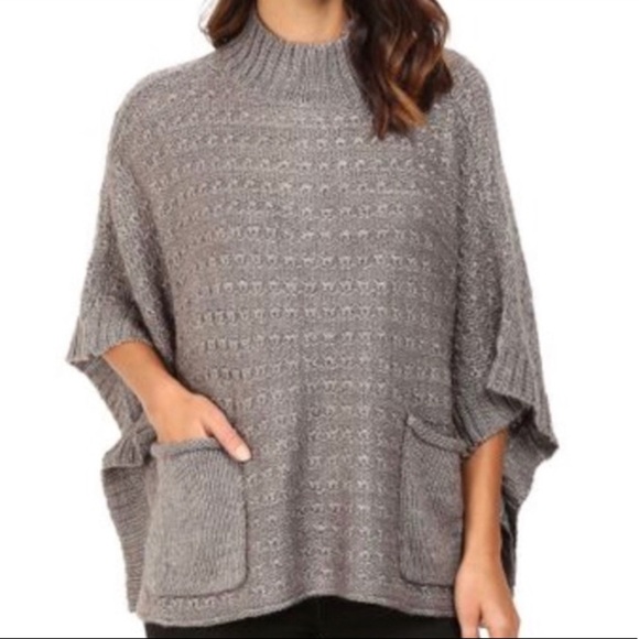 LAmade Gray Knit Poncho Sweater with Mock Turtleneck - Picture 1 of 7